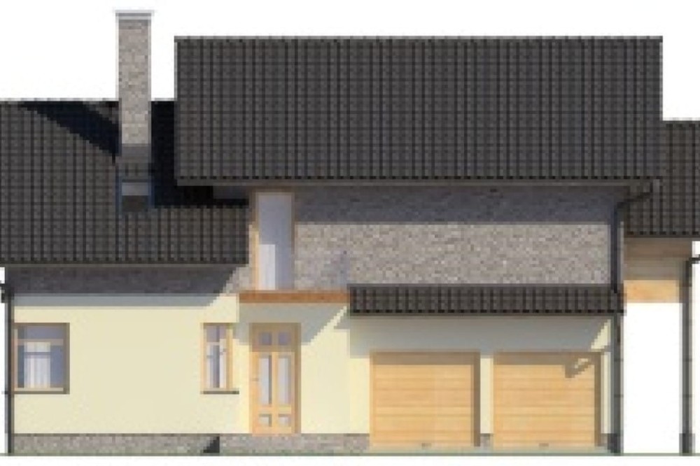 Projekt domu Cereda DM-6465, parterowy z użytkowym poddaszem, niepodpiwniczony, z garażem dwustanowiskowym - elewacja frontowa