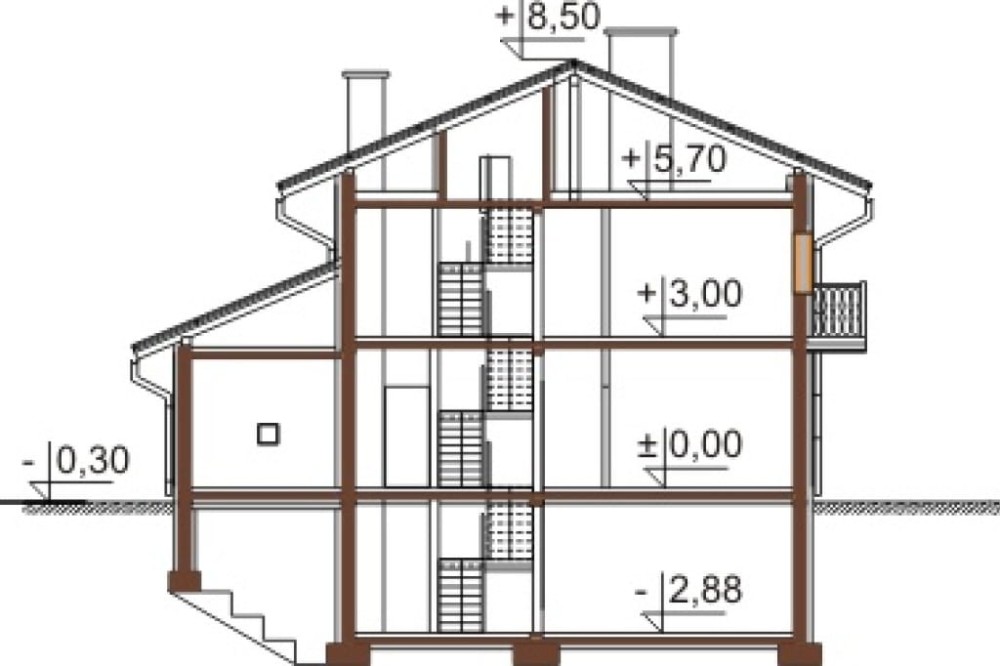 Projekt domu Lavaredo Due L-6438, piętrowy, z garażem, częściowo podpiwniczony - przekrój A-A