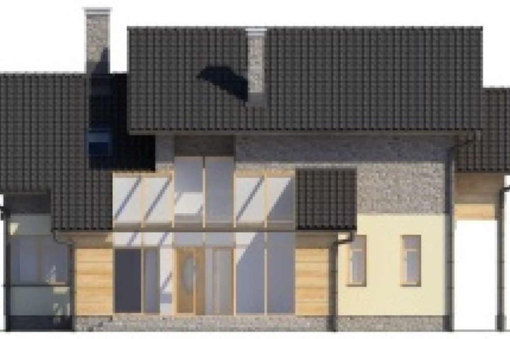 Projekt domu Cereda Due L-6465, parterowy z użytkowym poddaszem, niepodpiwniczony, z garażem dwustanowiskowym - elewacja ogrodowa