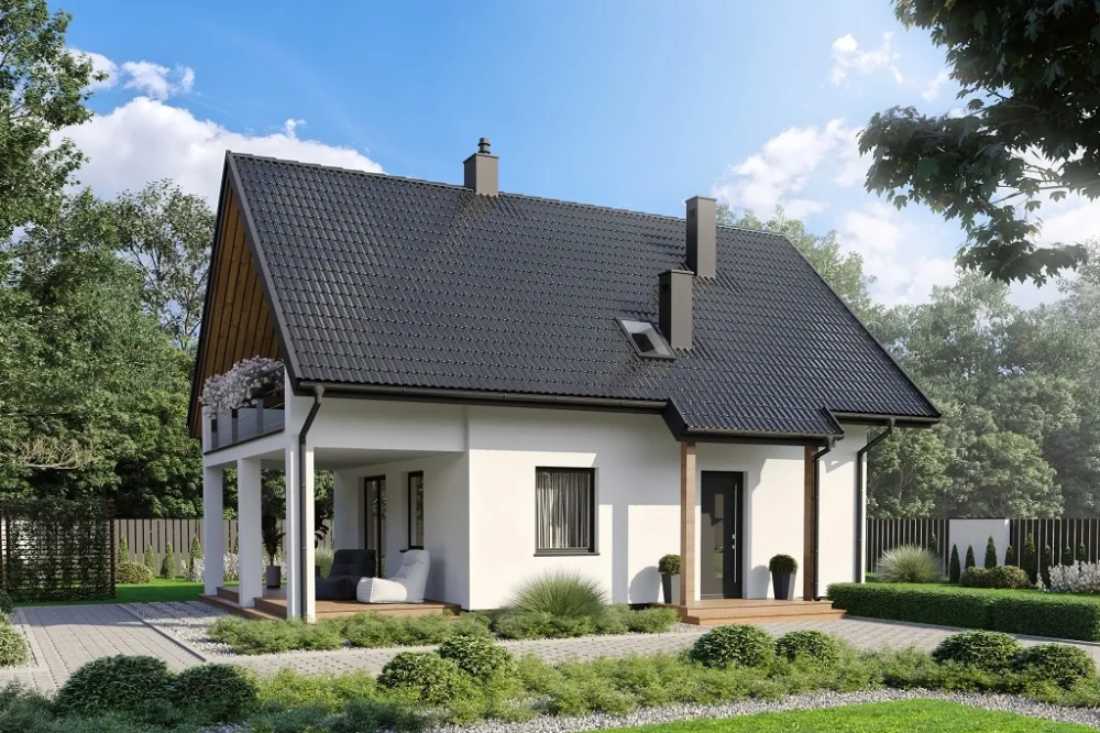 Projekt domu Emagen tech. DM-6792 tech., parterowy z poddaszem użytkowym, jednorodzinny, bez garażu, bez podpiwniczenia - kolorystyka wersja 1