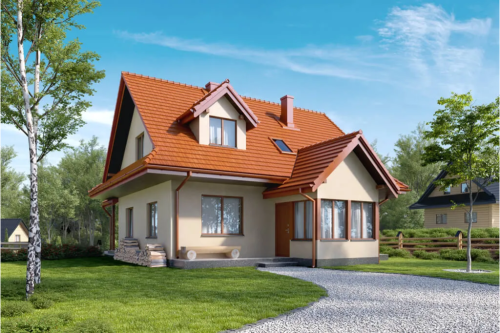 Projekt domu Storczynek tech. DM-6533 tech., parterowy z poddaszem, bez garażu, niepodpiwniczony - kolorystyka wersja 1