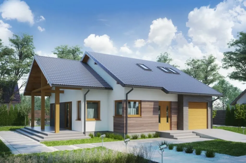 Projekt domu Przetacznik tech. DM-6629 tech., parterowy z poddaszem użytkowym, jednorodzinny, tradycyjny, z garażem, bez podpiwniczenia-kolorystyka wersja 1