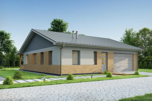 Projekt domu Ariona 2 tech. L-6728 tech.,  parterowy, niepodpiwniczony, z garażem jednostanowiskowym - kolorystyka wersja 1