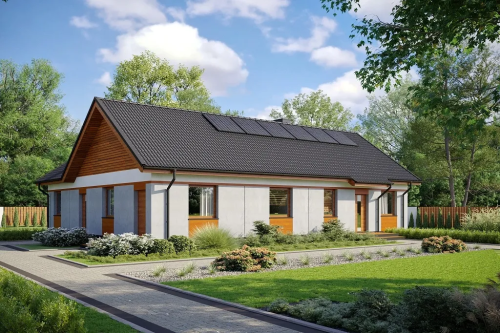 Projekt domu Polanio B tech. DM-6759 B tech., dwulokalowy, parterowy, niepodpiwniczony, bez garażu - kolorystyka wersja 1