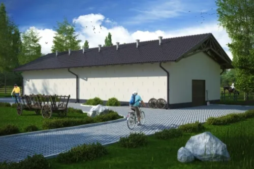 Projekt stodoły tech. LZG-74 tech., parterowy, niepodpiwniczony, bez poddasza - kolorystyka wersja 1