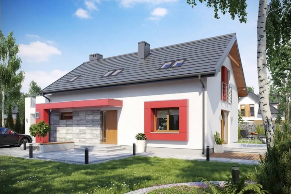 Projekt domu Valles tech. DM-6419 tech., parterowy z poddaszem mieszkalnym, bez podpiwniczenia, z garażem - kolorystyka wersja 1