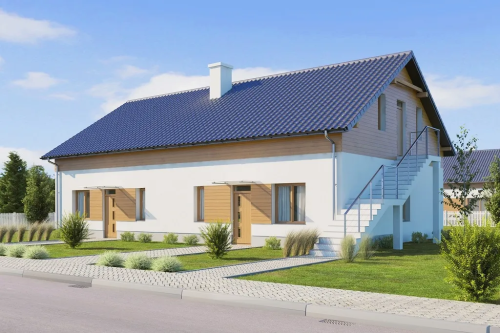 Projekt domu Ibala tech. DM-6646 tech., lokalno - usługowy, parterowy z poddaszem nieużytkowym - kolorystyka wersja 1