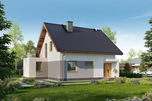 Projekt domu Urium 2 tech. L-6690 tech., parterowy z poddaszem użytkowym, niepodpiwniczony, bez garażu - kolorystyka wersja 1