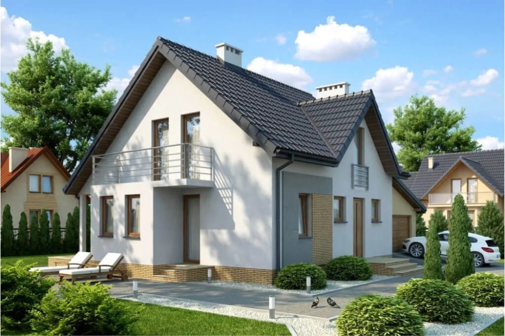 Projekt domu Gaj tech. DM-6347 tech., parterowy z poddaszem mieszkalnym, bez podpiwniczenia, z garażem - kolorystyka wersja 1