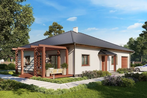 Projekt domu Eldino 2 tech. L-6756 tech., parterowy, z garażem, bez podpiwniczenia - kolorystyka wersja 1