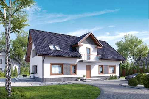 Projekt domu Makowo 2 tech. L-6531 tech., parterowy z poddaszem, bez garażu, niepodpiwniczony - kolorystyka wersja 1