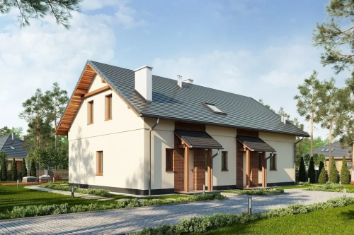 Projekt domu Ożanka 2 tech. L-6671 tech., parterowy ze strychem, niepodpiwniczony - kolorystyka wersja 1
