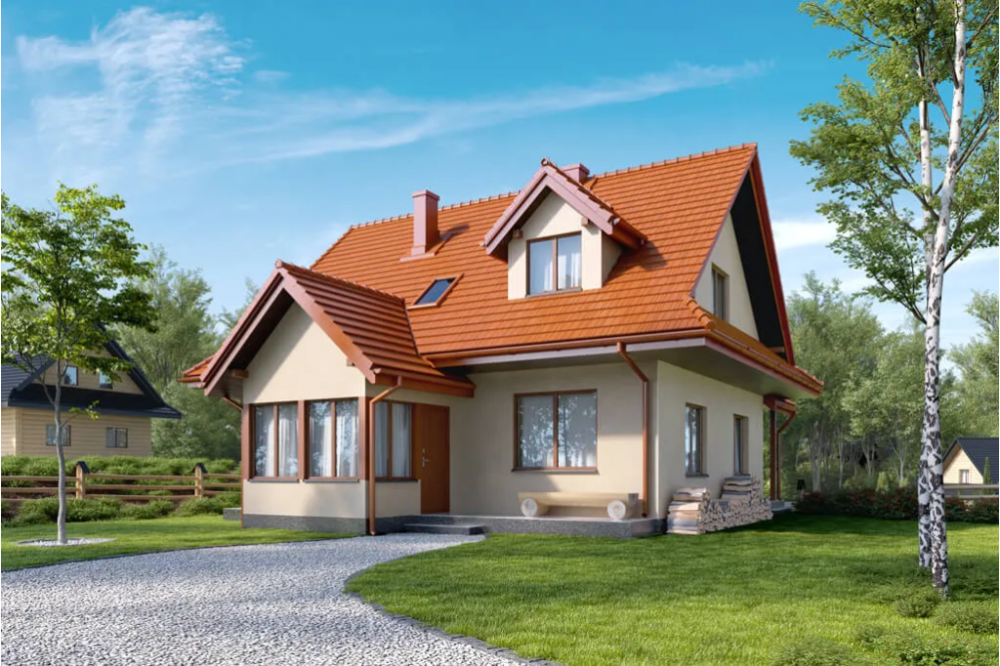 Projekt domu Storczynek 2 tech. L-6533 tech., parterowy z poddaszem, bez garażu, niepodpiwniczony - kolorystyka wersja 1