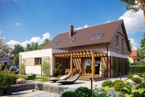 Projekt domu Milin tech. DM-6640 tech., parterowy z poddaszem użytkowym, z garażem, bez podpiwniczenia - kolorystyka wersja 1