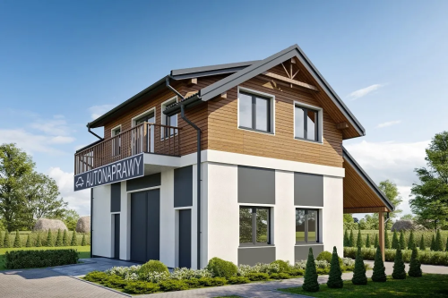 Projekt domu Hissar tech. DM-6722 tech., parterowy z poddaszem użytkowym, niepodpiwniczony, bez garażu - kolorystyka wersja 1