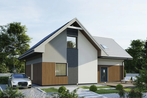 Projekt domu Venta tech. DM-6809 tech., parterowy, z poddaszem użytkowym, niepodpiwniczony, bez garażu - kolorystyka wersja 1