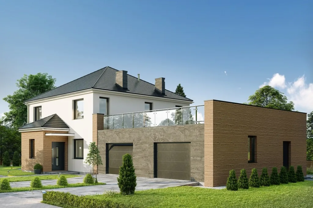 Projekt domu Istro tech. DM-6738 tech., piętrowy, niepodpiwniczony, z garażem dustanowiskowym - kolorystyka wersja 1