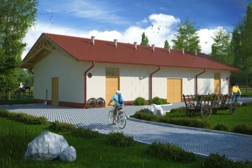 Projekt stajni tech. ZG-73 tech., parterowy, niepodpiwniczony, bez poddasza - kolorystyka wersja 1