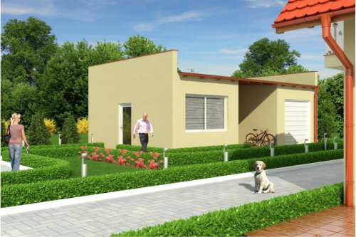 Projekt budynku usługowo-garażowego tech. LZG-61 tech., parterowy, bez podpiwniczenia - kolorystyka wersja 1