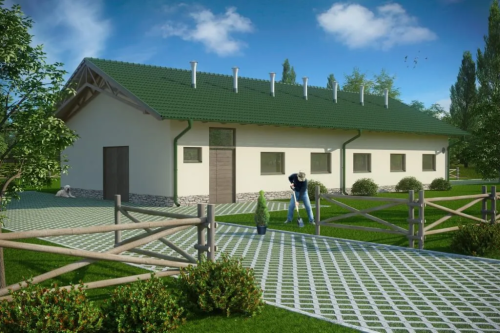 Projekt obory tech. ZG-83 tech., parterowy, niepodpiwniczony, bez poddasza - kolorystyka wersja 1