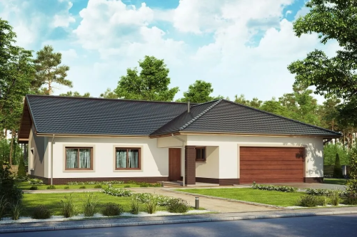 Projekt domu Miluszyk tech. DM-6641 tech., parterowy z garażem dwustanowiskowym - kolorystyka wersja 1