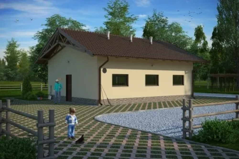 Projekt tuczarni tech. LZG-64 tech.,  parterowy, niepodpiwniczony, bez poddasza - kolorystyka wersja 1