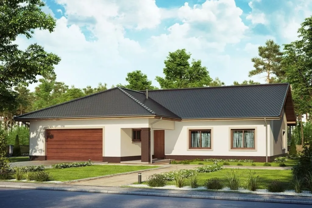 Projekt domu Miluszyk 2 tech. L-6641 tech., parterowy z garażem dwustanowiskowym - kolorystyka wersja 1