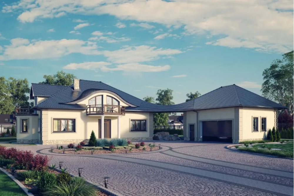 Projekt domu Kosacice 2 tech. L-6587 tech., dom parterowy, z poddaszem mieszkalnym, niepodpiwniczony - kolorystyka wersja 1