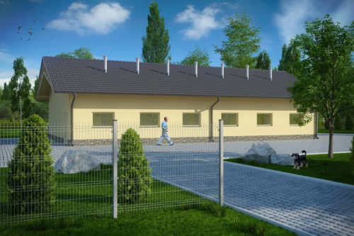 Projekt tuczarnii tech. ZG-82 tech., parterowy, niepodpiwniczony, bez poddasza - kolorystyka wersja 1
