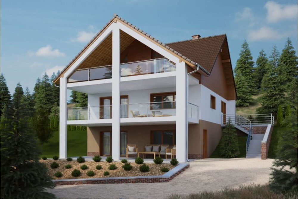 Projekt domu Onętek 2 L-6611, parterowy z poddaszem użytkowym i podpiwniczeniem - kolorystyka wersja 3