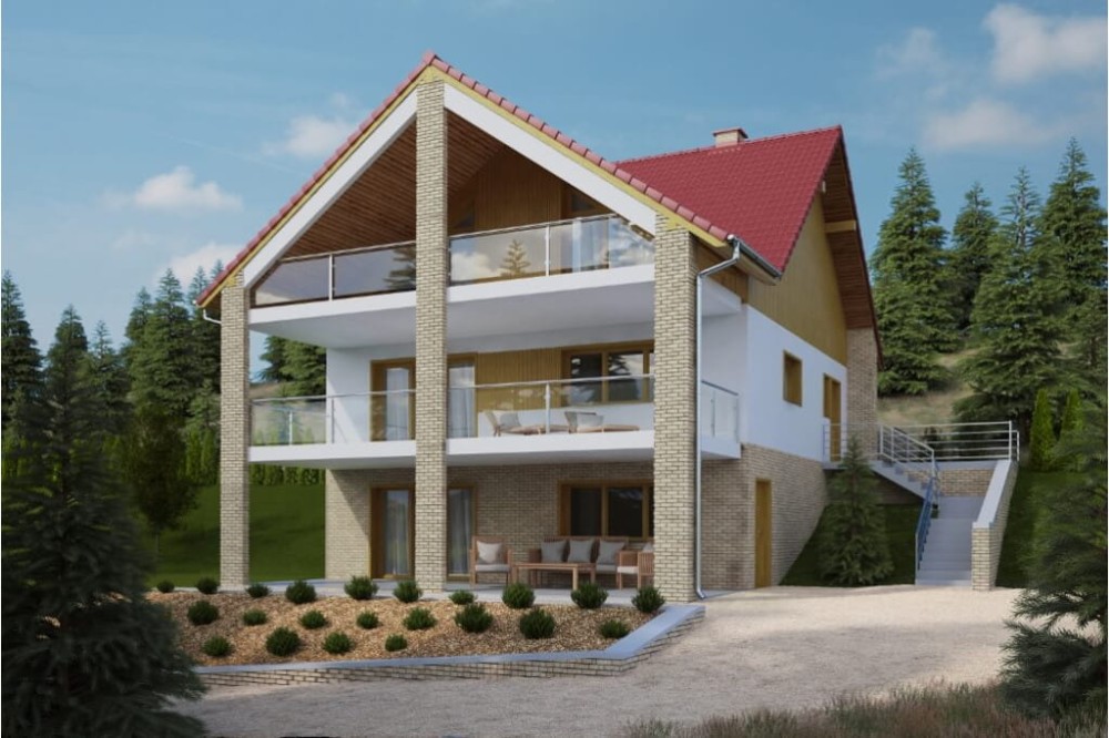 Projekt domu Onętek 2 L-6611, parterowy z poddaszem użytkowym i podpiwniczeniem - kolorystyka wersja 4