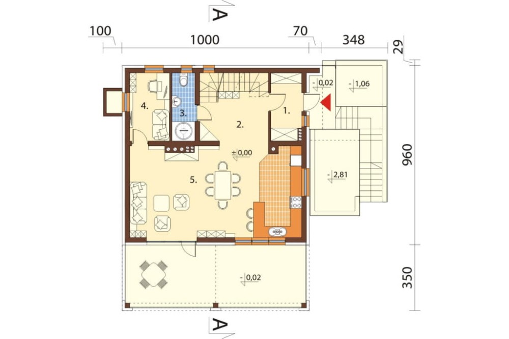 Projekt domu Onętek 2 L-6611, parterowy z poddaszem użytkowym i podpiwniczeniem - rzut parteru