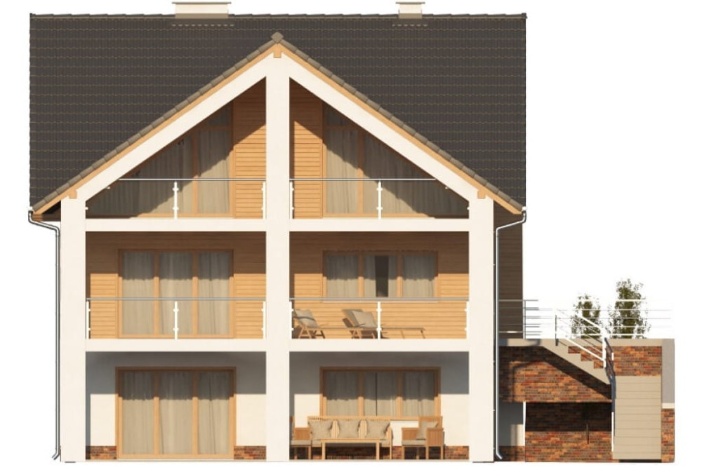 Projekt domu Onętek 2 L-6611, parterowy z poddaszem użytkowym i podpiwniczeniem - wizualizacja elewacji frontowej