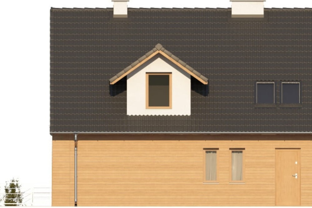 Projekt domu Onętek 2 L-6611, parterowy z poddaszem użytkowym i podpiwniczeniem - wizualizacja elewacji ogrodowej