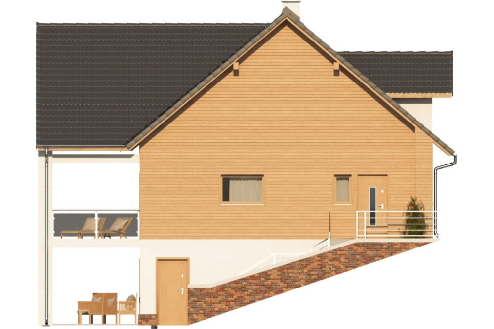 Projekt domu Onętek 2 L-6611, parterowy z poddaszem użytkowym i podpiwniczeniem - wizualizacja elewacji prawej