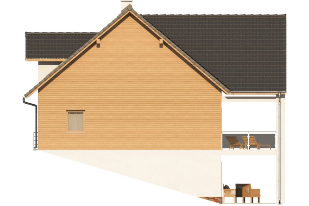 Projekt domu Onętek 2 L-6611, parterowy z poddaszem użytkowym i podpiwniczeniem - wizualizacja elewacji lewej