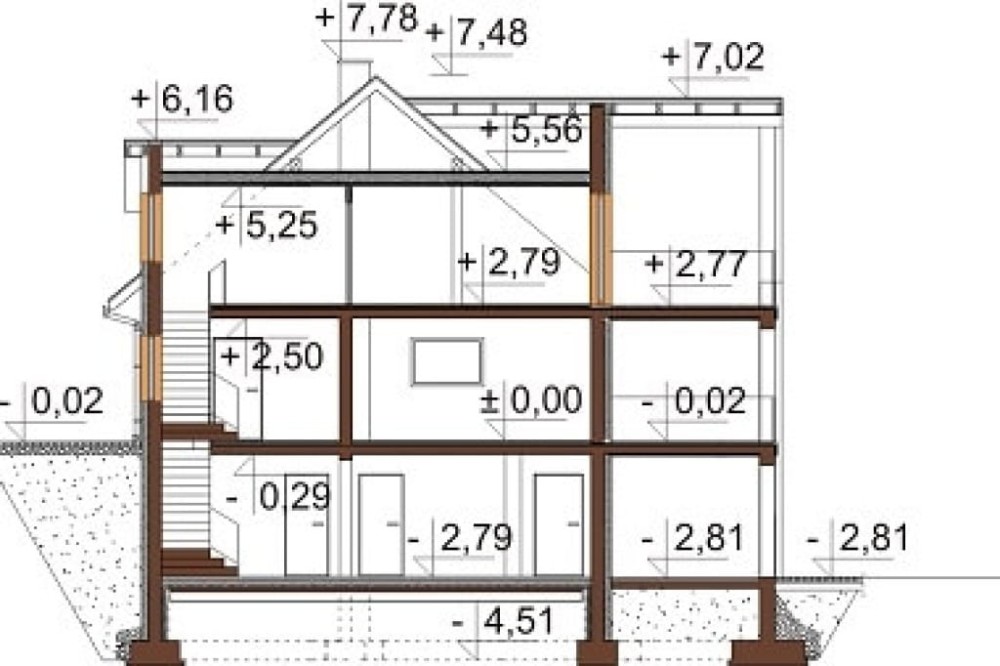 Projekt domu Onętek 2 L-6611, parterowy z poddaszem użytkowym i podpiwniczeniem - przekrój A-A