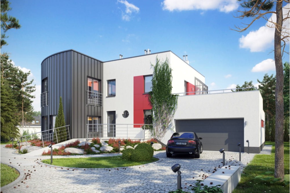 Projekt domu Croda Da Lago DM-6415, piętrowy z garażem dwustanowiskowym, bez podpiwniczenia - kolorystyka wersja 2