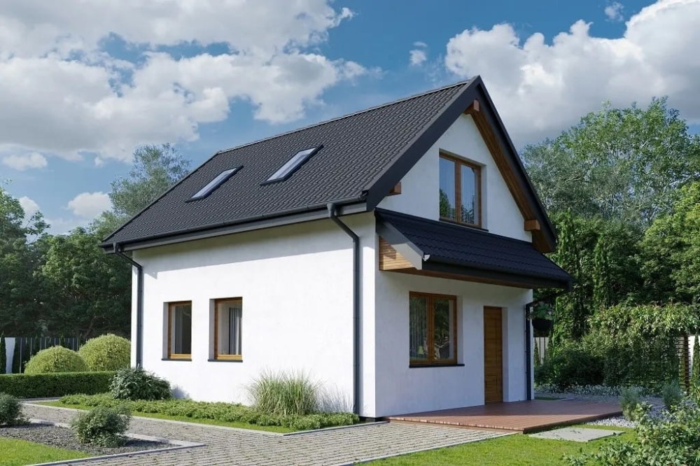 Projekt domu Zenna 2 tech. L-6818 tech., parterowy z poddaszem użytkowym, niepodpiwniczony, bez garażu - kolorystyka wersja 1