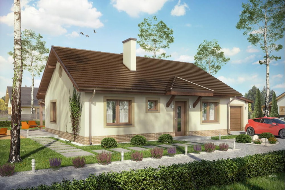 Projekt domu Roglice 2 L-6546, parterowy, jednorodzinny, tradycyjny, z garażem, bez podpiwniczenia-kolorystyka wersja 1