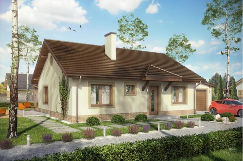 Projekt domu Roglice 2 L-6546, parterowy, jednorodzinny, tradycyjny, z garażem, bez podpiwniczenia-kolorystyka wersja 1