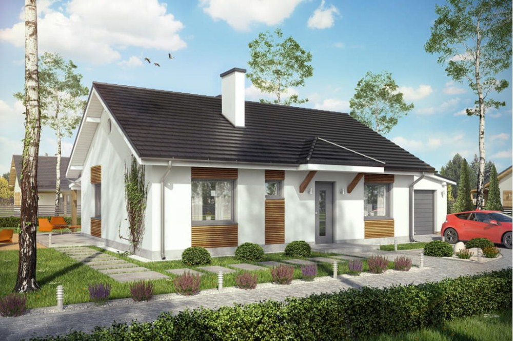 Projekt domu Roglice 2 L-6546, parterowy, jednorodzinny, tradycyjny, z garażem, bez podpiwniczenia-kolorystyka wersja 2