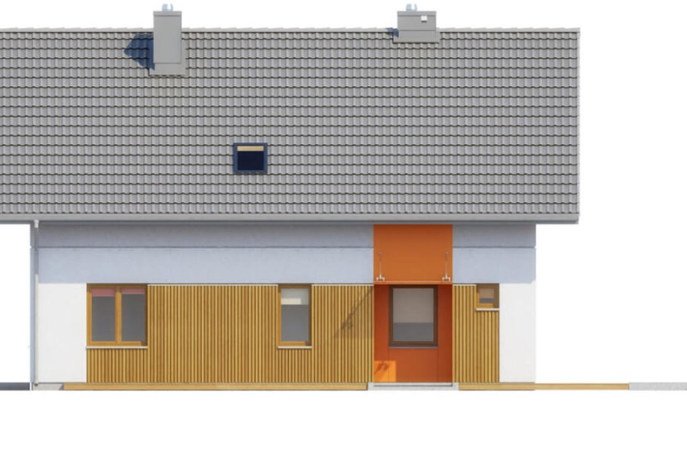 Projekt domu Maczków 2 L-6544, parterowy z poddaszem użytkowym,  jednorodzinny, bez garażu, bez podpiwniczenia -elewacja frontowa