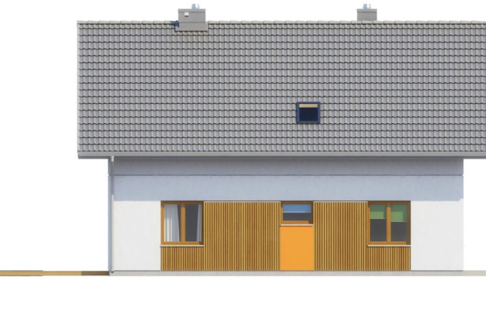 Projekt domu Maczków 2 L-6544, parterowy z poddaszem użytkowym,  jednorodzinny, bez garażu, bez podpiwniczenia -elewacja ogrodowa