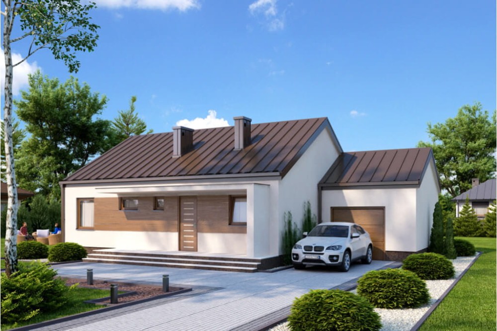 Projekt domu Domaszków N L-5538 N, parterowy, jednorodzinny, z garażem, bez podpiwniczenia-kolorystyka wersja 2