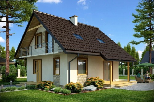 Projekt domu Godków L-6143, parterowy z poddaszem mieszkalnym, częściowo podpiwniczony - kolorystyka wersja 2