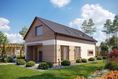 Projekt domu Ośnieża 2 L-6649, parterowy, z antresolą, bez garażu, bez podpiwniczenia - wizualizacja elewacji