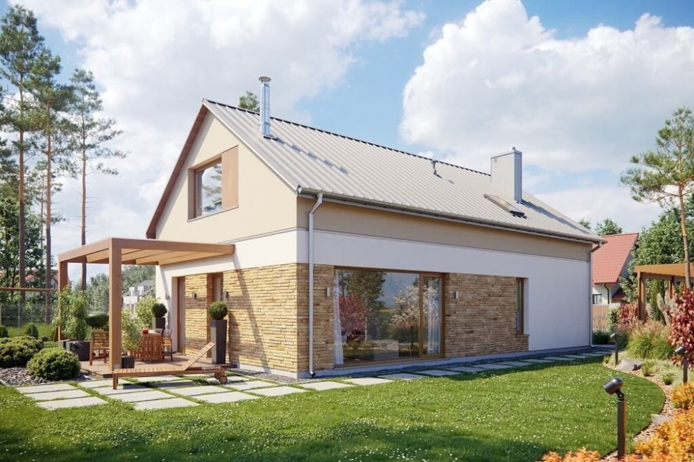 Projekt domu Ośnieża 2 L-6649, parterowy, z antresolą, bez garażu, bez podpiwniczenia - wizualizacja elewacji