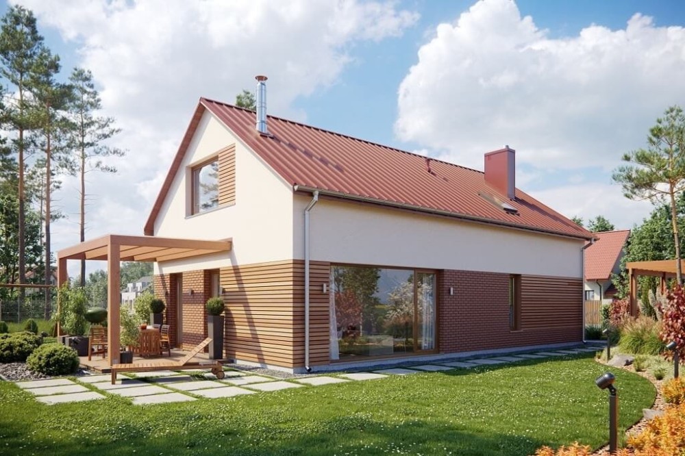 Projekt domu Ośnieża 2 L-6649, parterowy, z antresolą, bez garażu, bez podpiwniczenia - wizualizacja elewacji