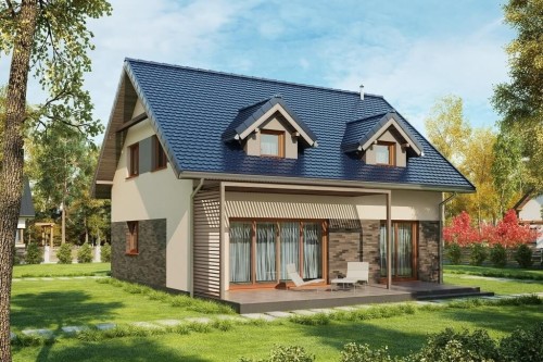 Projekt domu Stewarcja 2 L-6642, parterowy z poddaszem użytkowym, jednorodzinny - kolorystyka wersja 2